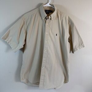 Ralph Lauren Polo Blake Mens Large Khaki Short Sleeve Button Down Shirt Cotton